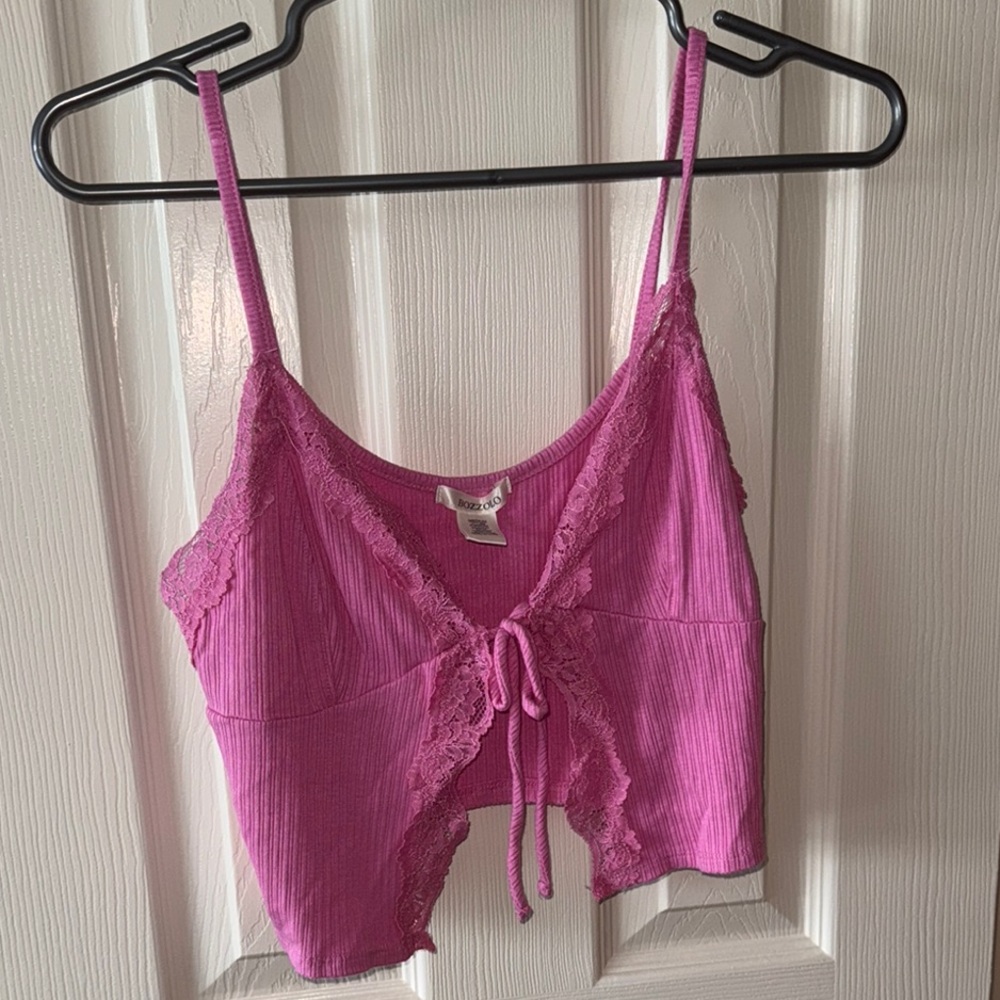 Pink Lace Trim Crop Top